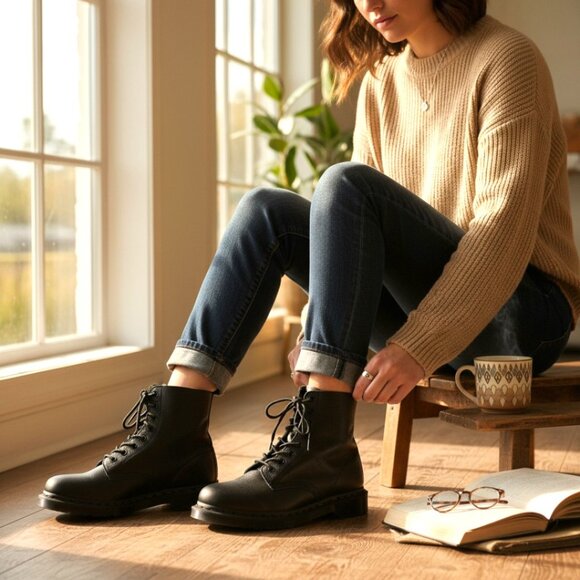 Dr Martens 24479 Black Leather Lace Up Combat Boot Size 9 - Picture 5 of 9